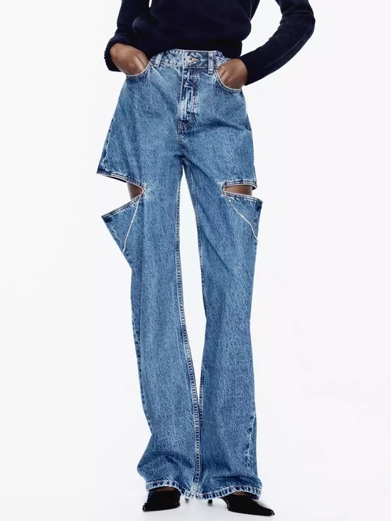 Zara Denim - ZARA 100% Cotton Mid Waist Straight Leg Cut Out Jeans (no chain)